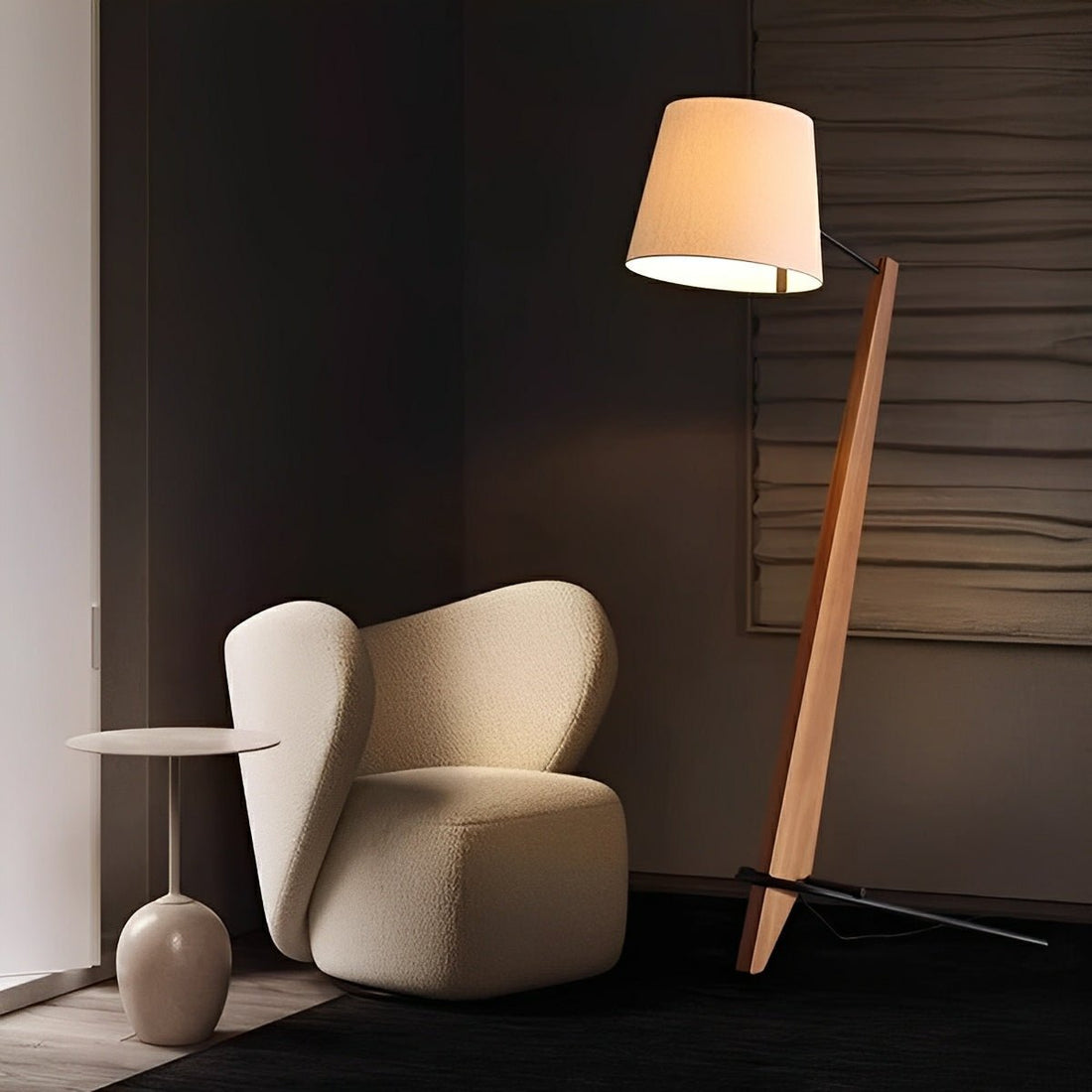 Modern Tilt Wood Fabric Drum Shade Floor Lamp - Flyachilles