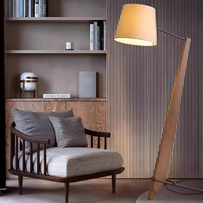 Modern Tilt Wood Fabric Drum Shade Floor Lamp - Flyachilles