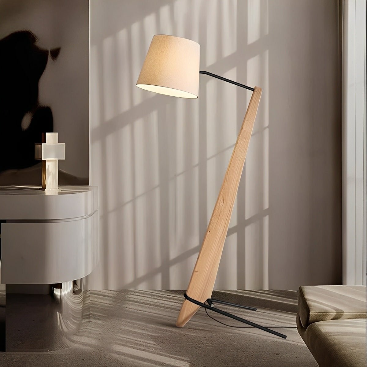 Modern Tilt Wood Fabric Drum Shade Floor Lamp - Flyachilles