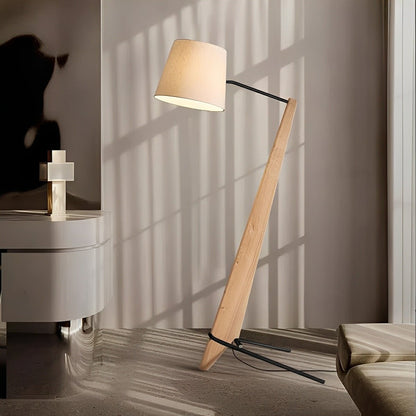 Modern Tilt Wood Fabric Drum Shade Floor Lamp - Flyachilles