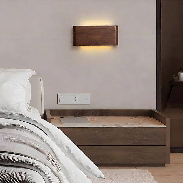 Modern Walnut Solid Wood Rectangular LED Indoor Wall Sconce - Flyachilles