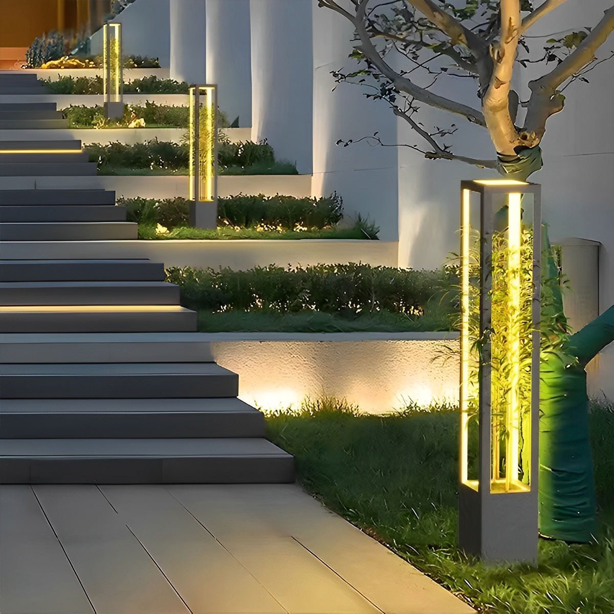 Modern Waterproof Hollow Flower Pot Outdoor LED Lawn Pillar Lights - Flyachilles