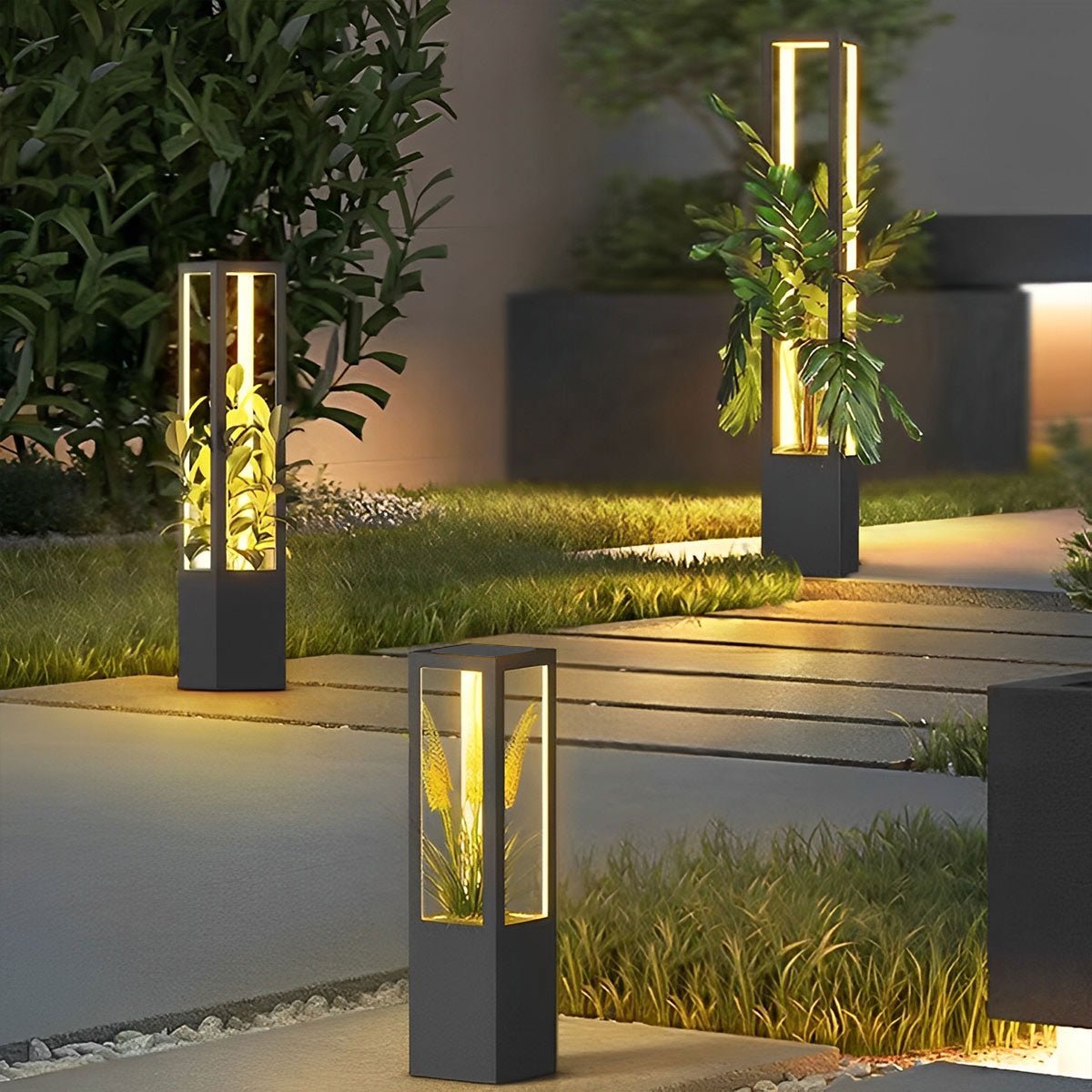 Modern Waterproof Hollow Flower Pot Outdoor LED Lawn Pillar Lights - Flyachilles
