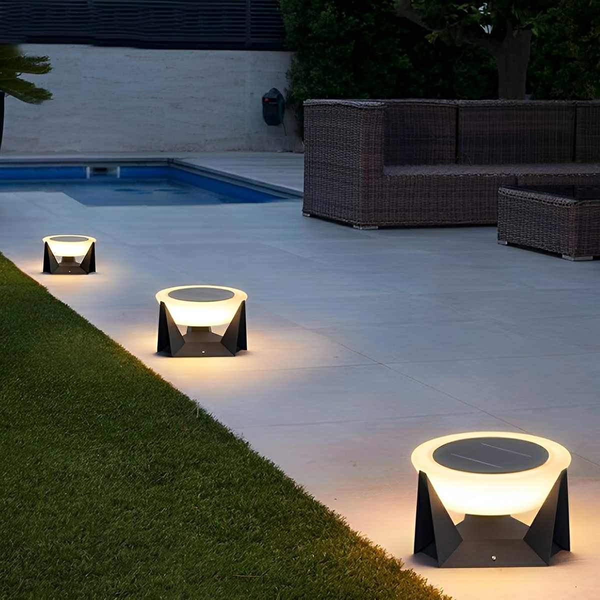 Modern Waterproof Solar Round LED Outdoor Post Lights - Flyachilles