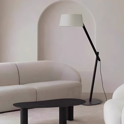 Modern Wood Finish Adjustable Fabric Drum Shade Floor Lamp - Flyachilles