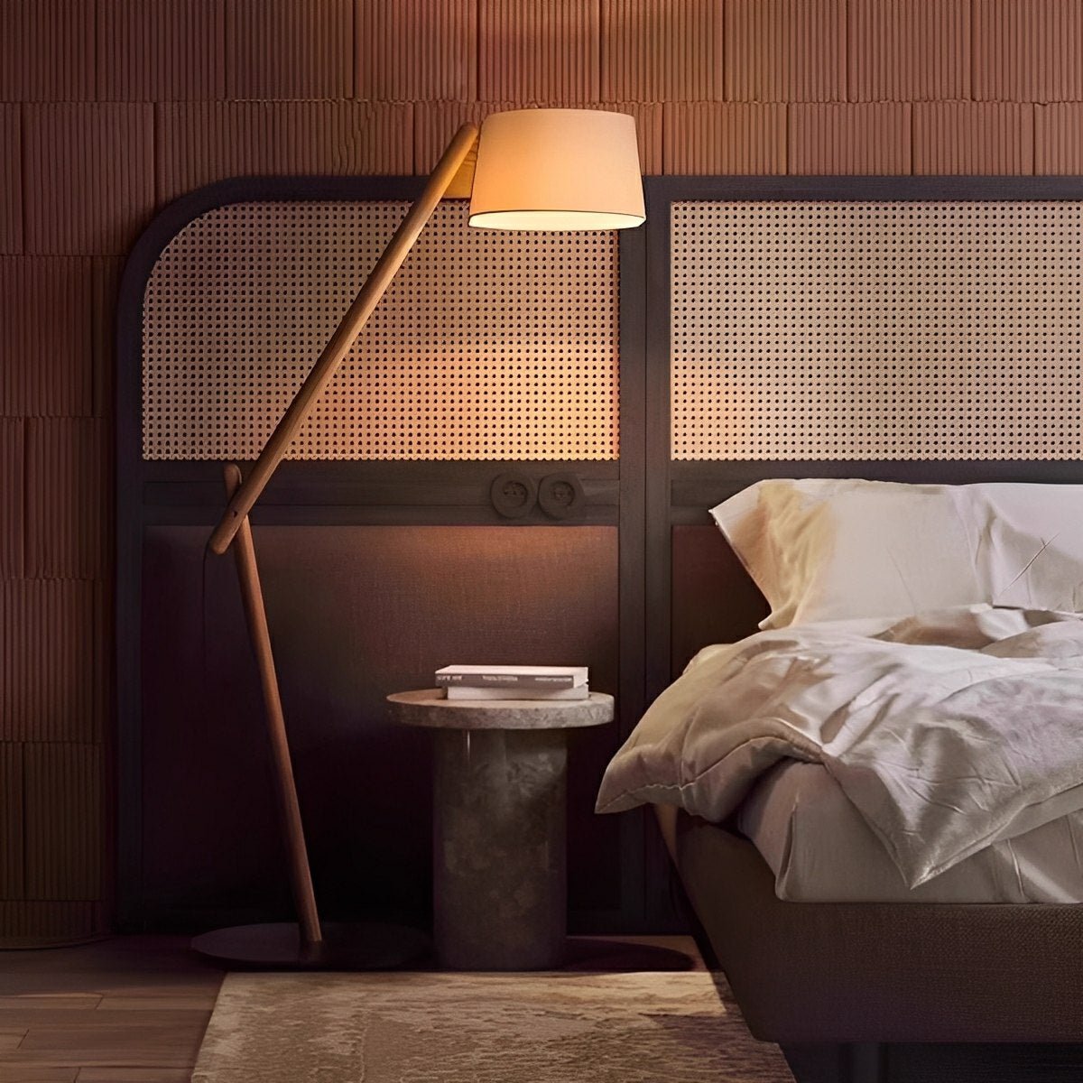 Modern Wood Finish Adjustable Fabric Drum Shade Floor Lamp - Flyachilles