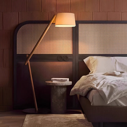 Modern Wood Finish Adjustable Fabric Drum Shade Floor Lamp - Flyachilles