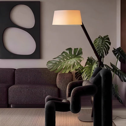 Modern Wood Finish Adjustable Fabric Drum Shade Floor Lamp - Flyachilles