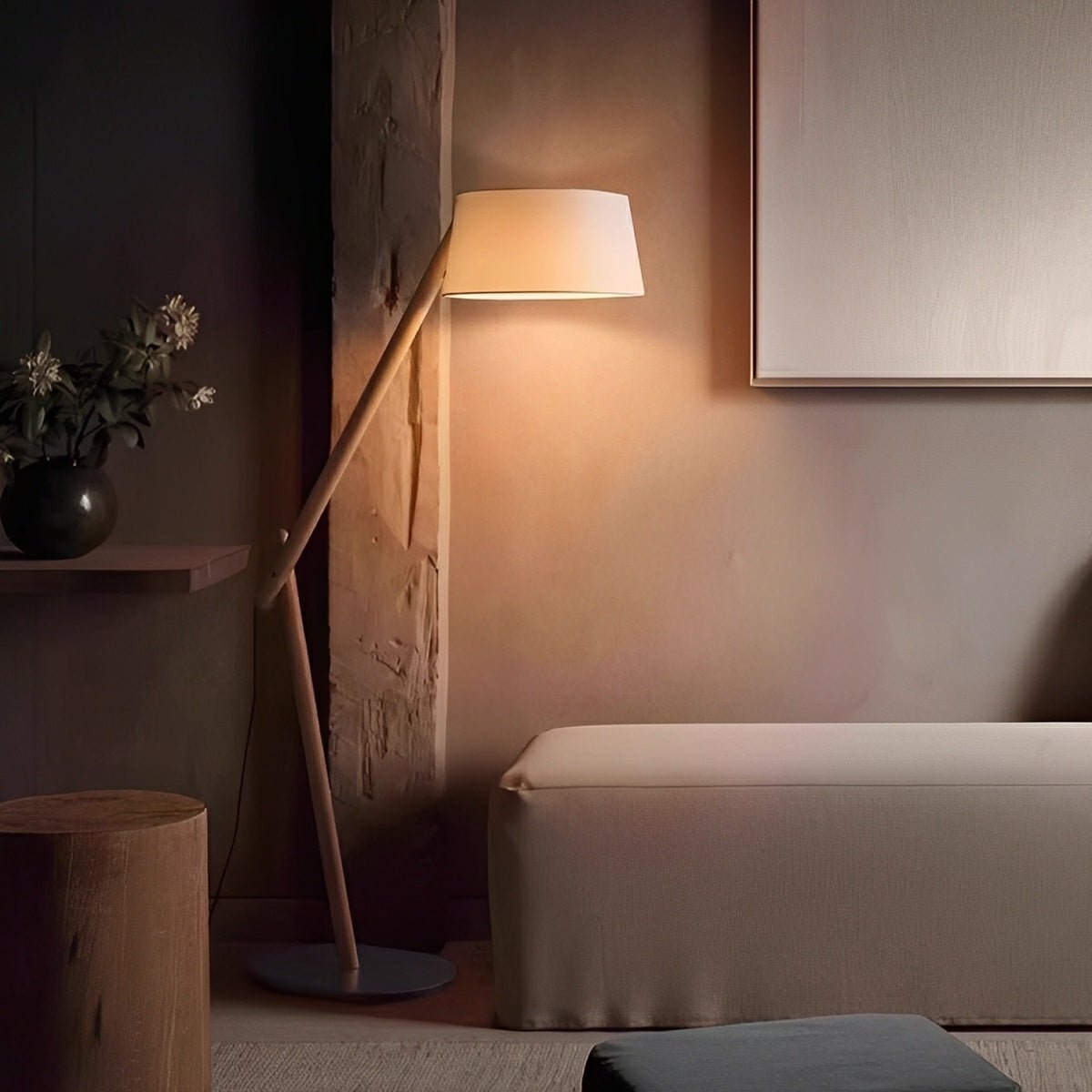 Modern Wood Finish Adjustable Fabric Drum Shade Floor Lamp - Flyachilles