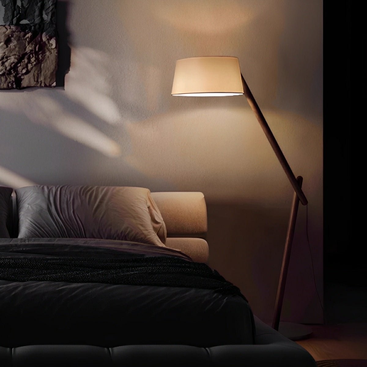 Modern Wood Finish Adjustable Fabric Drum Shade Floor Lamp - Flyachilles