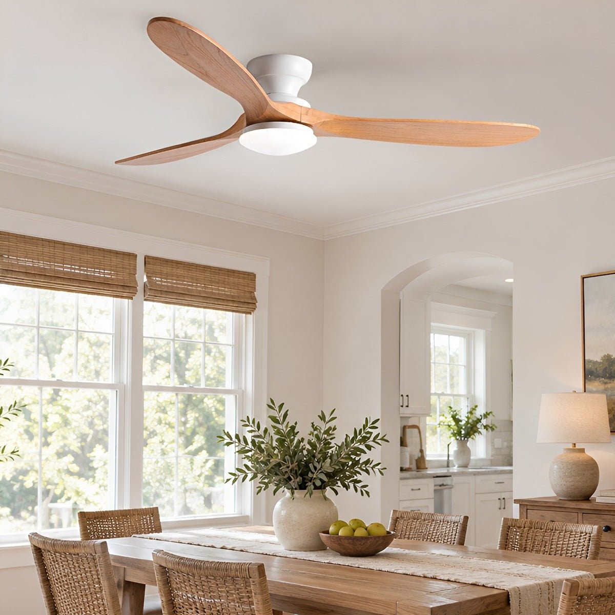 Modern Wood LED Ceiling Fan with Light Reversible DC Motor - Flyachilles