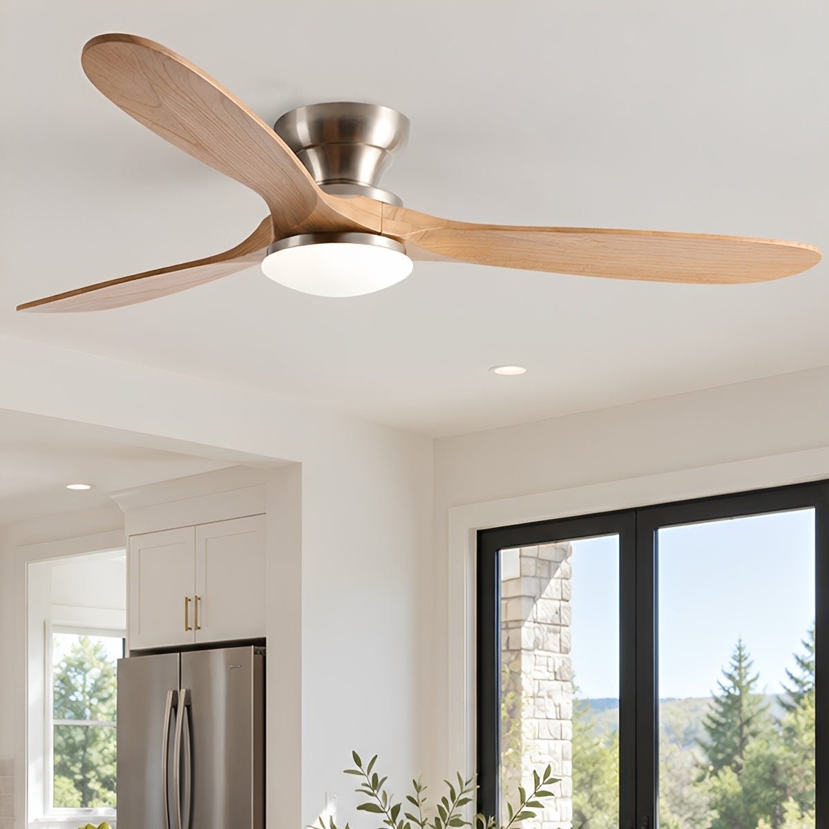 Modern Wood LED Ceiling Fan with Light Reversible DC Motor - Flyachilles