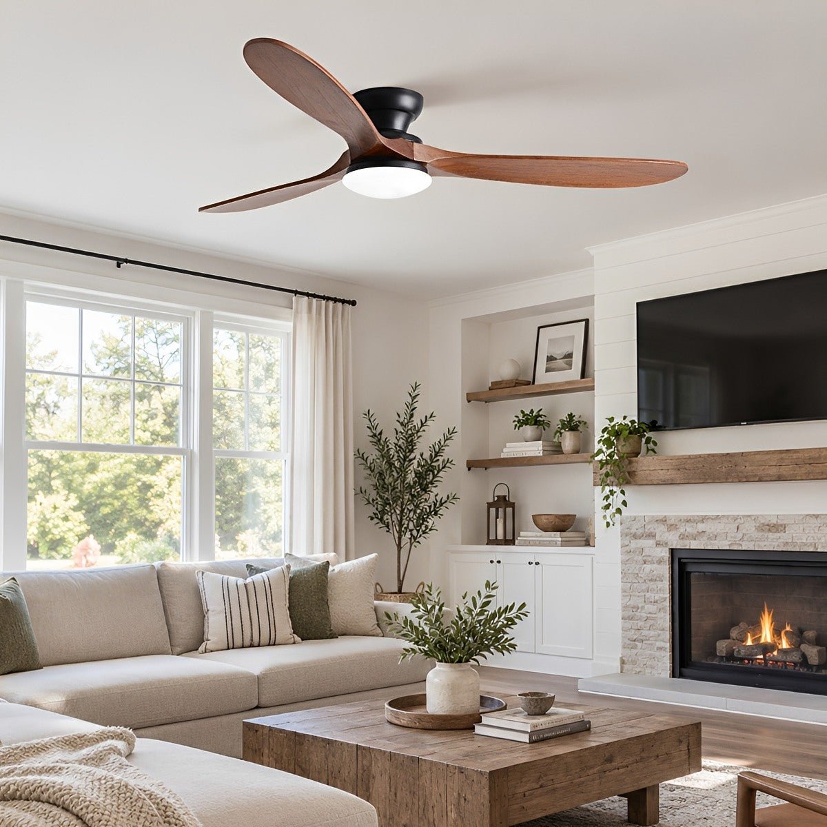 Modern Wood LED Ceiling Fan with Light Reversible DC Motor - Flyachilles