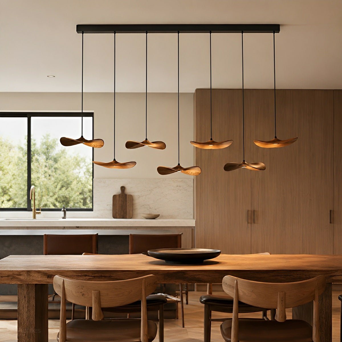 Modern Wood Natural Style Lotus Leaf LED Pendant Light - Flyachilles