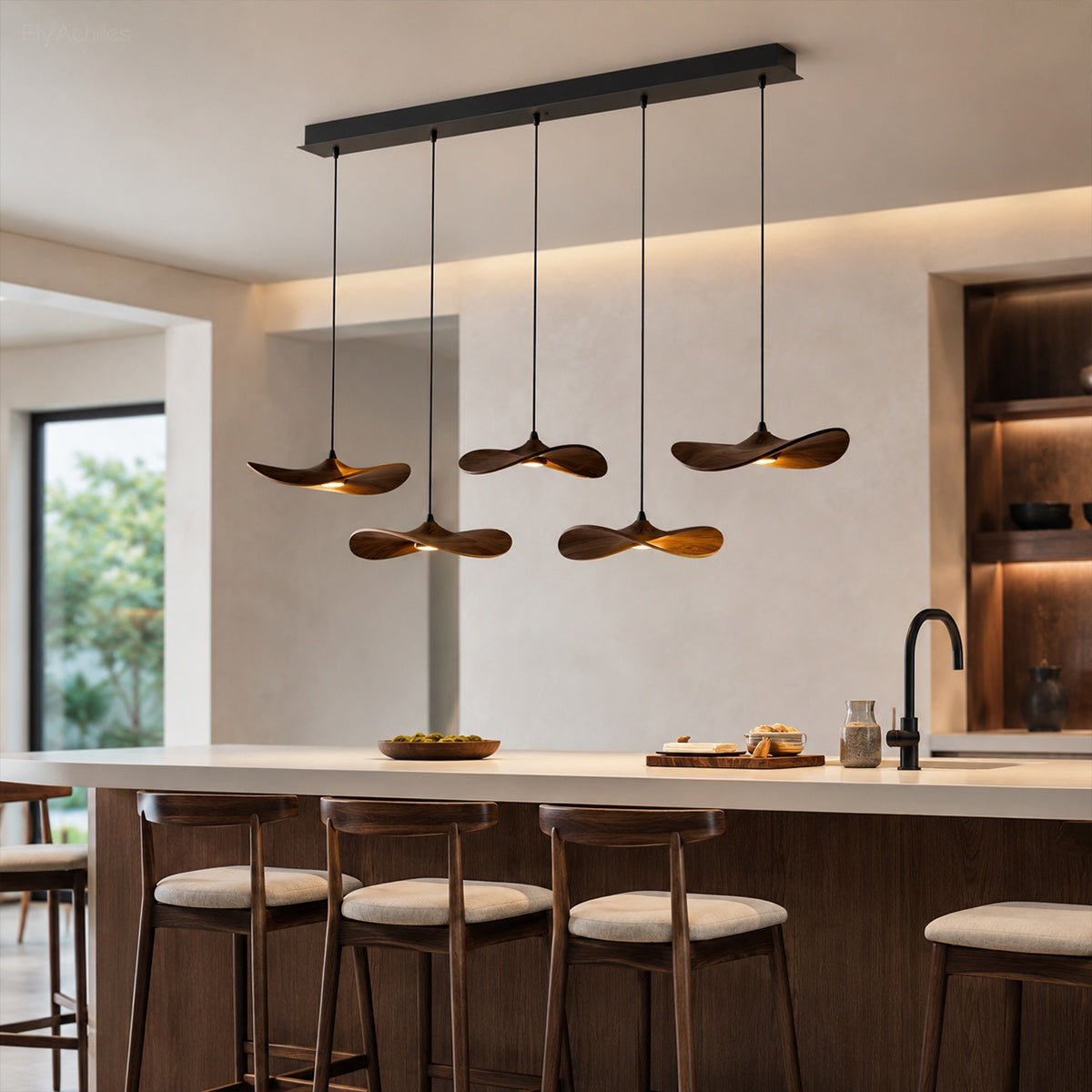 Modern Wood Natural Style Lotus Leaf LED Pendant Light - Flyachilles