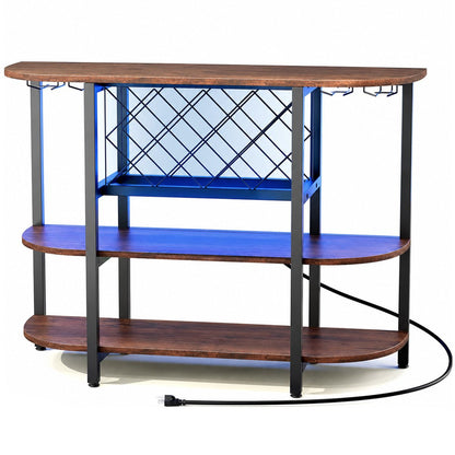 Multi - Tier Home Bar Cabinet Wine Storage with LED Lights - Flyachilles