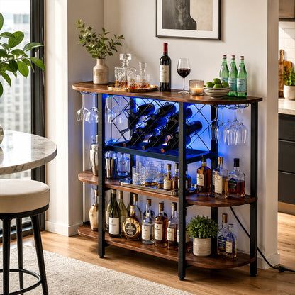 Multi - Tier Home Bar Cabinet Wine Storage with LED Lights - Flyachilles
