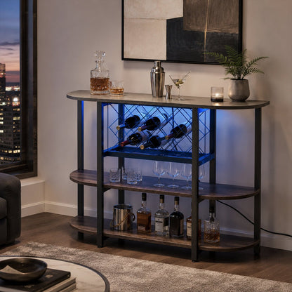 Multi - Tier Home Bar Cabinet Wine Storage with LED Lights - Flyachilles