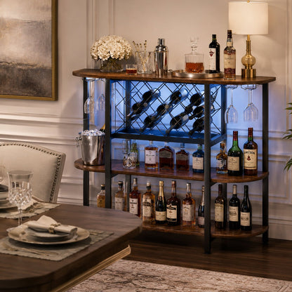 Multi - Tier Home Bar Cabinet Wine Storage with LED Lights - Flyachilles