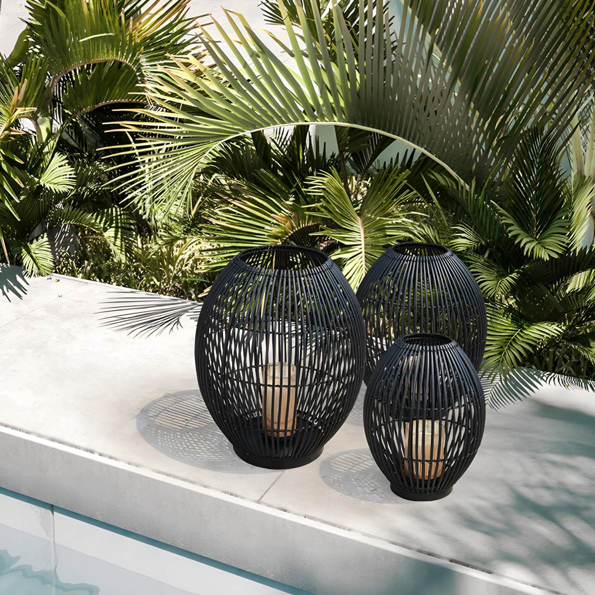 Outdoor Black Handwoven LED Candle Lantern Floor Lamp - Flyachilles