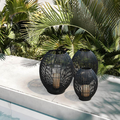 Outdoor Black Handwoven LED Candle Lantern Floor Lamp - Flyachilles