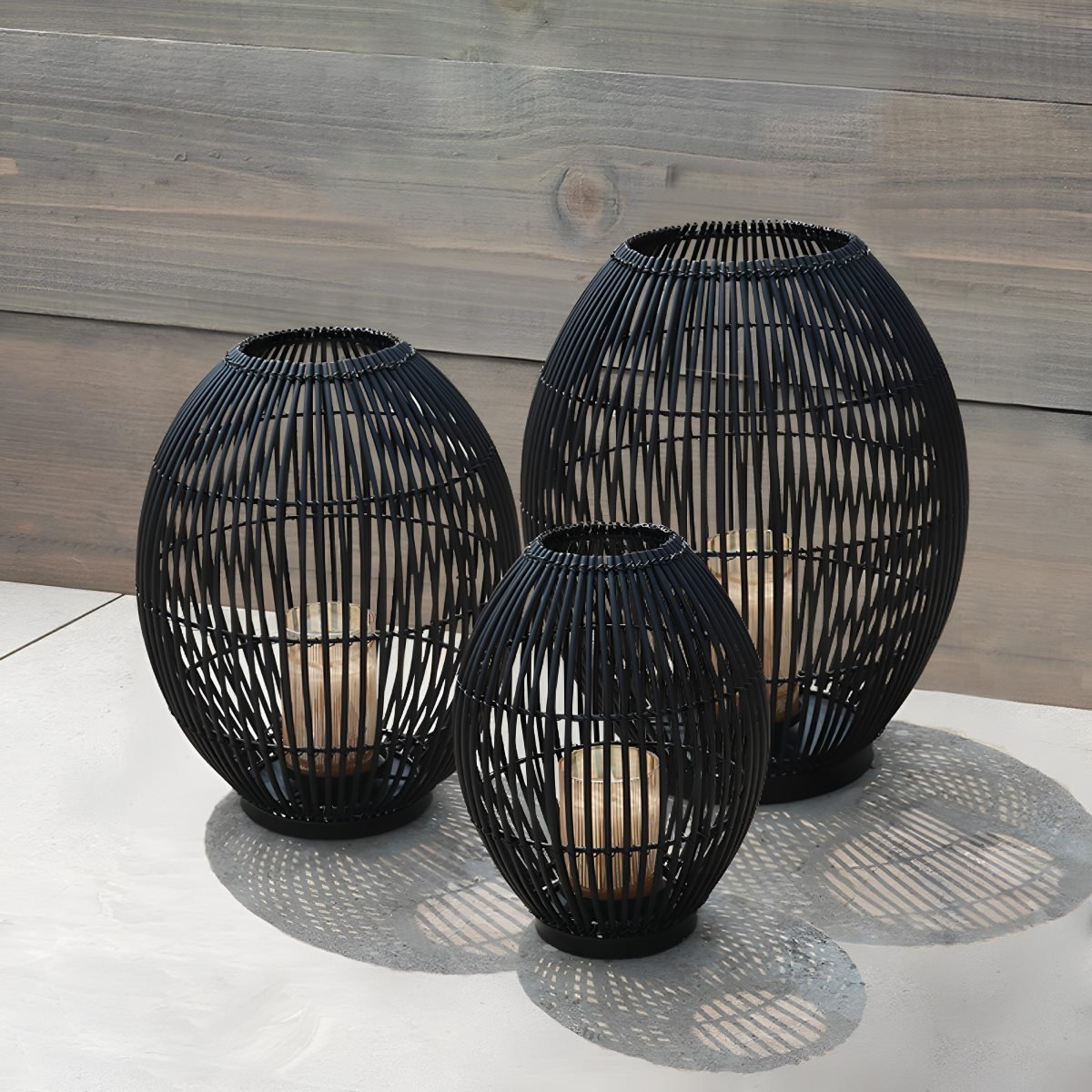 Outdoor Black Handwoven LED Candle Lantern Floor Lamp - Flyachilles