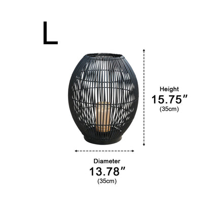 Outdoor Black Handwoven LED Candle Lantern Floor Lamp - Flyachilles