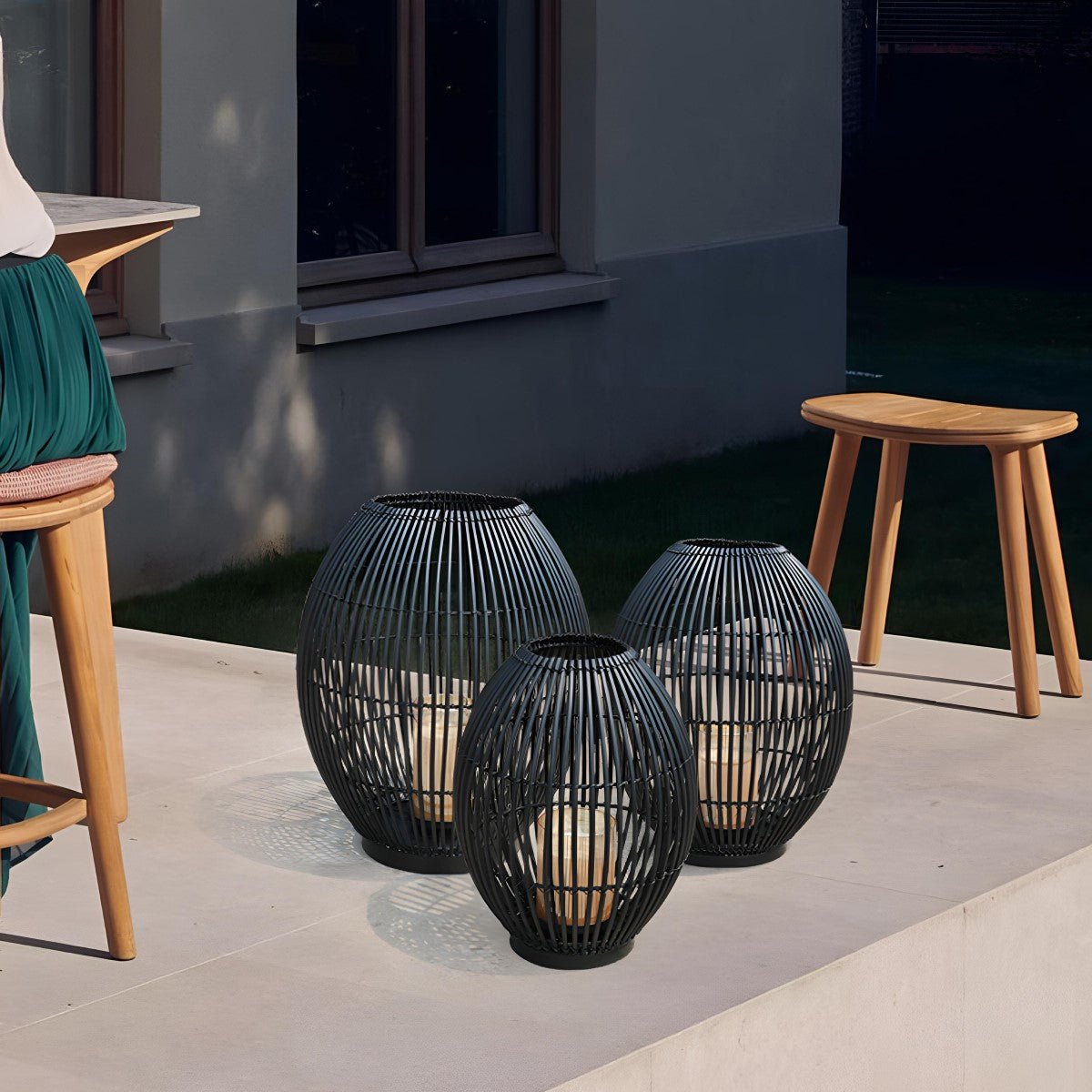 Outdoor Black Handwoven LED Candle Lantern Floor Lamp - Flyachilles