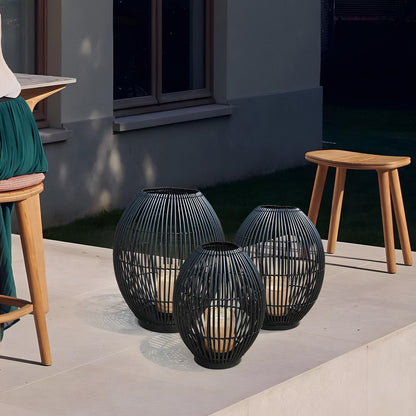 Outdoor Black Handwoven LED Candle Lantern Floor Lamp - Flyachilles
