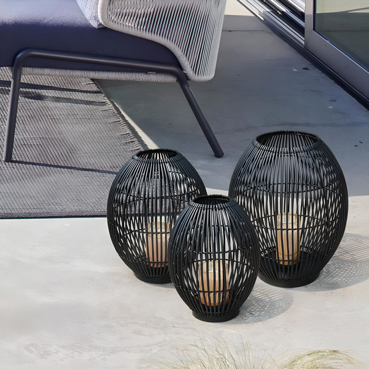 Outdoor Black Handwoven LED Candle Lantern Floor Lamp - Flyachilles