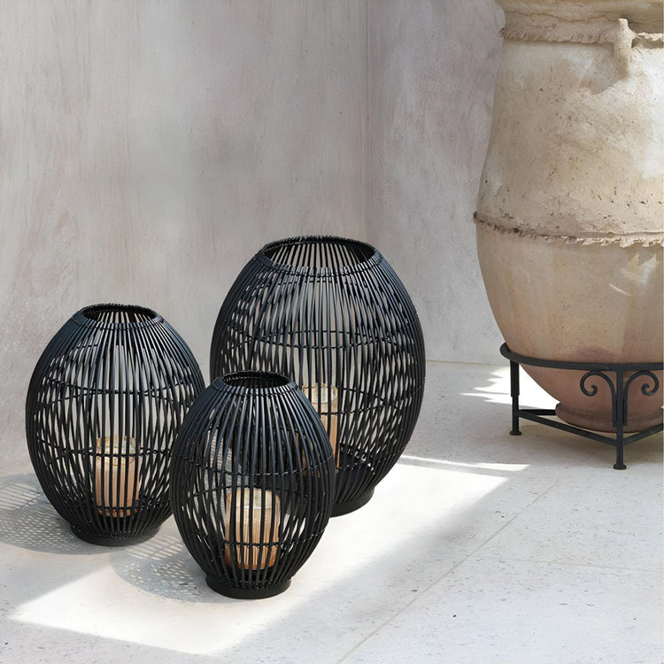 Outdoor Black Handwoven LED Candle Lantern Floor Lamp - Flyachilles