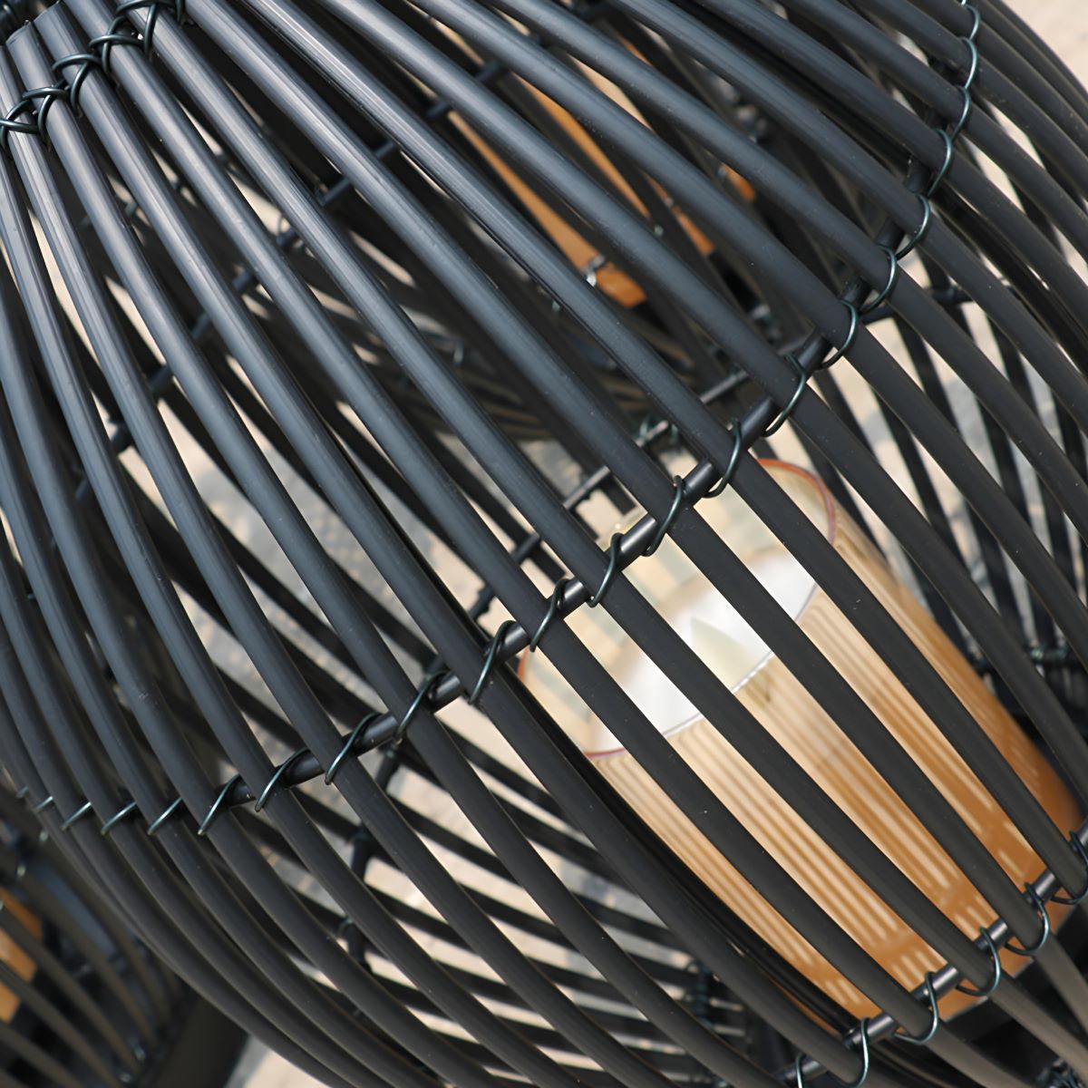 Outdoor Black Handwoven LED Candle Lantern Floor Lamp - Flyachilles