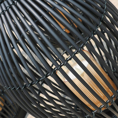 Outdoor Black Handwoven LED Candle Lantern Floor Lamp - Flyachilles