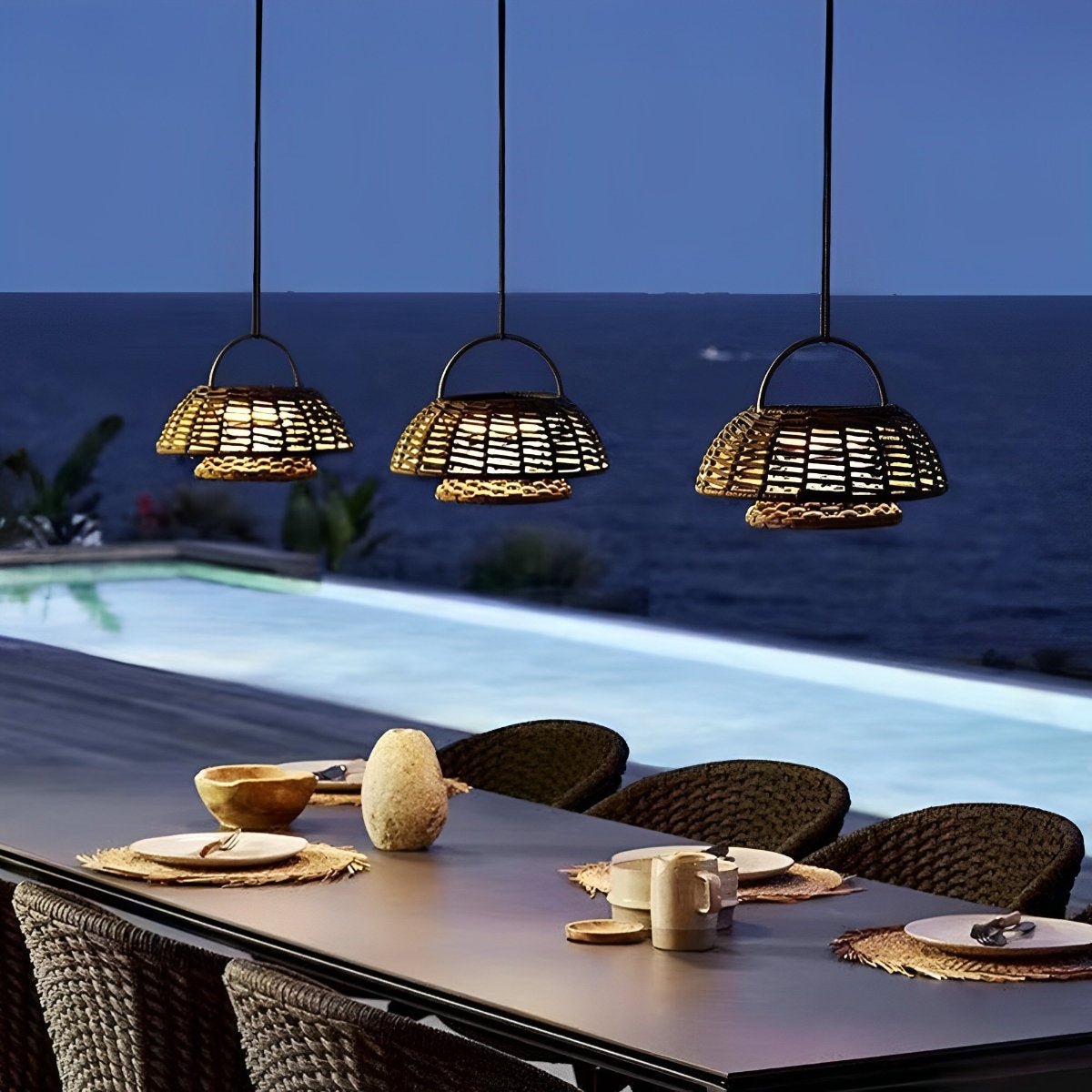 Retro Waterproof Outdoor Pendant Lights Rattan Lantern Light