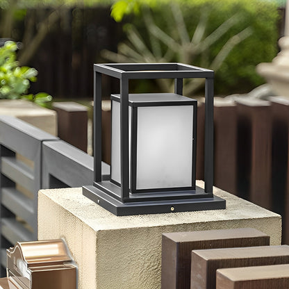 Outdoor Waterproof LED Black Modern Outdoor Solar Fence Post Lights Pillar Lamp Column Cube Lantern - Flyachilles