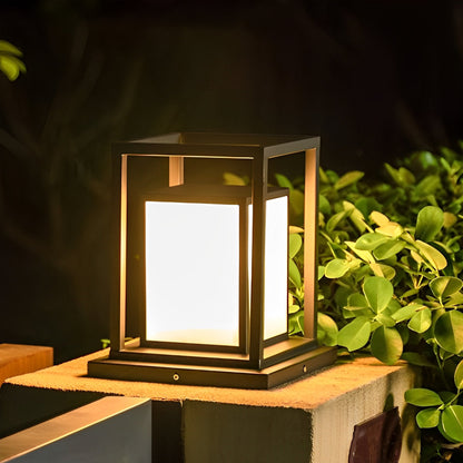 Outdoor Waterproof LED Black Modern Outdoor Solar Fence Post Lights Pillar Lamp Column Cube Lantern - Flyachilles