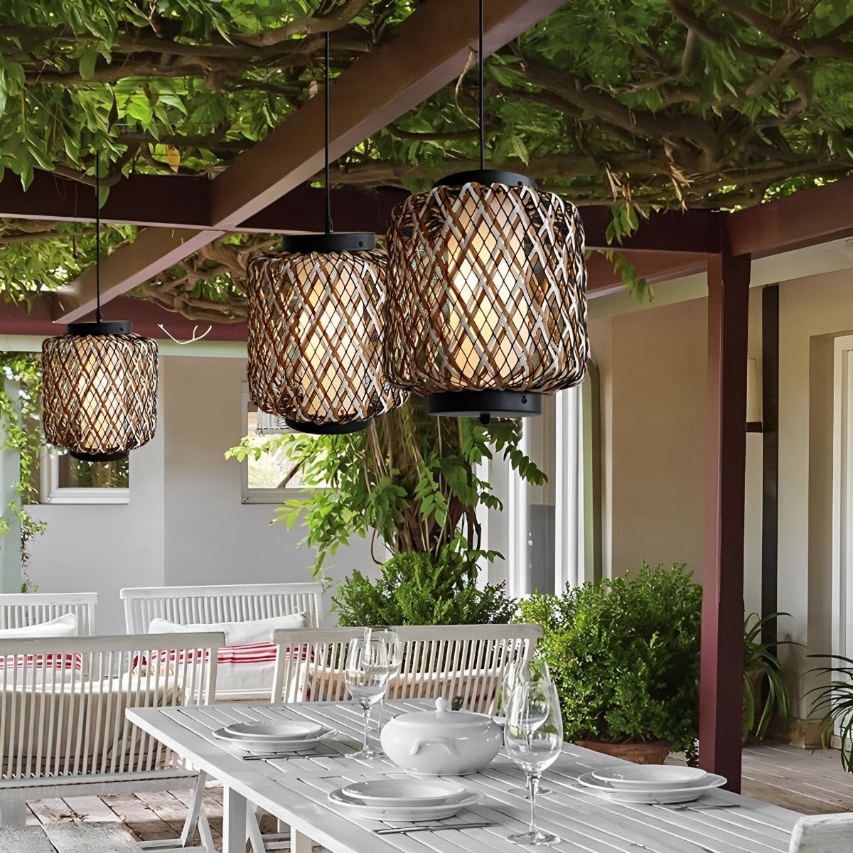 hanging lantern plant Rustic Outdoor Waterproof Rattan Hanging Lanterns Pendant Lights Outdoor Chandelier Exterior Corridor White / Single