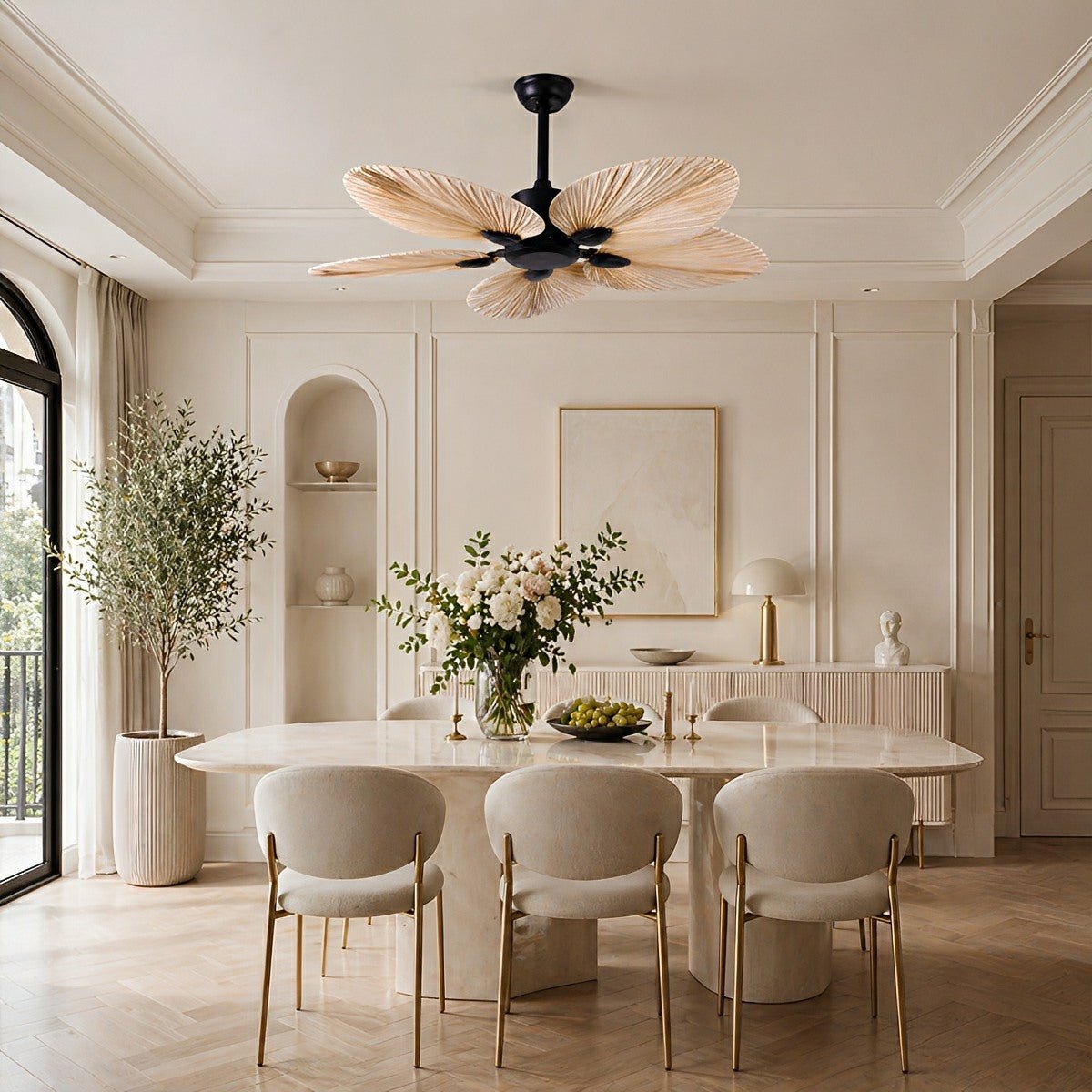Palm Leaf Ceiling Fan with Silent DC Motor Frequency Conversion Remote Control For Bedroom - Flyachilles