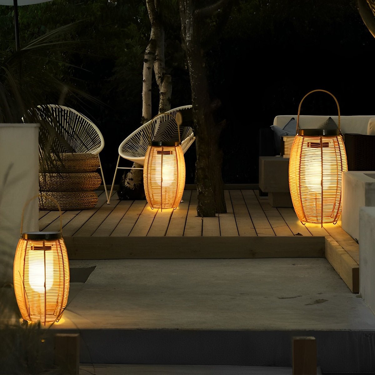 Portable Lantern Rattan LED Waterproof Solar Outdoor Lights Floor Lamp - Flyachilles