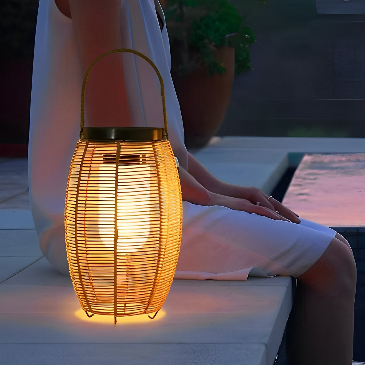 Portable Lantern Rattan LED Waterproof Solar Outdoor Lights Floor Lamp - Flyachilles