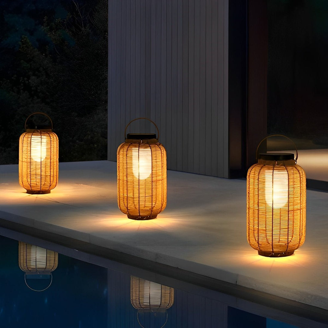 Portable Lantern Rattan LED Waterproof Solar Outdoor Lights Floor Lamp - Flyachilles