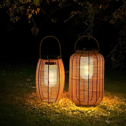 Portable Lantern Rattan LED Waterproof Solar Outdoor Lights Floor Lamp - Flyachilles