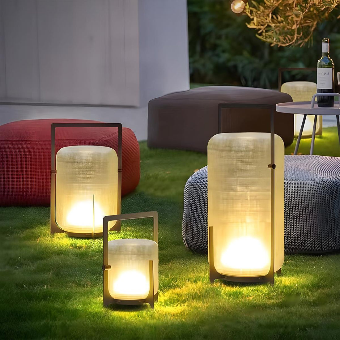 Portable Lantern Shaped Glass Waterproof LED Modern Outdoor Lights Floor Lamp Garden Lighting - Flyachilles