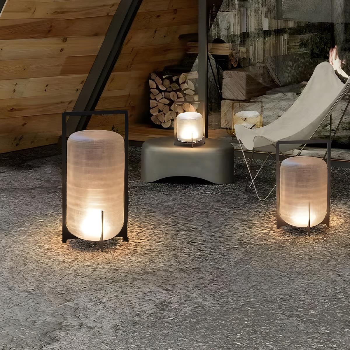 Portable Lantern Shaped Glass Waterproof LED Modern Outdoor Lights Floor Lamp Garden Lighting - Flyachilles