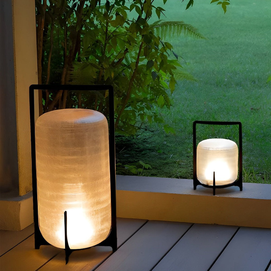 Portable Lantern Shaped Glass Waterproof LED Modern Outdoor Lights Floor Lamp Garden Lighting - Flyachilles