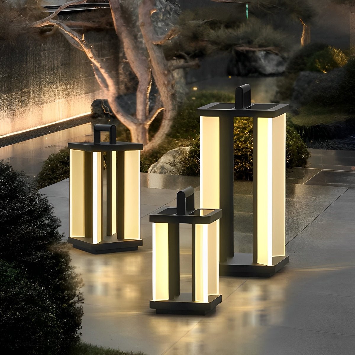 Portable Lantern Waterproof LED Black Modern Solar Lawn Lights - Flyachilles