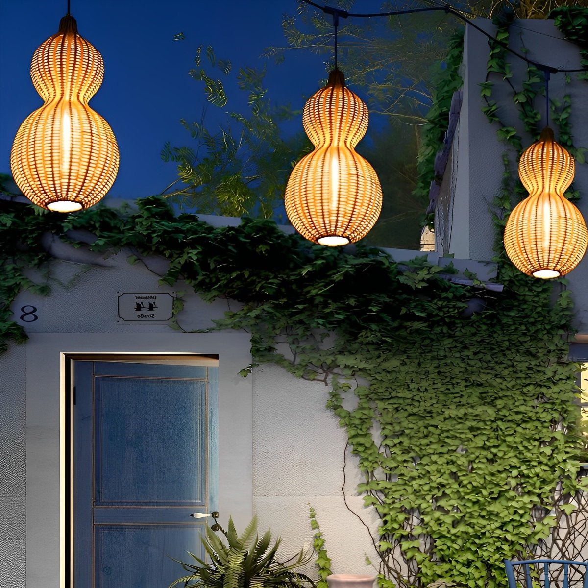 Rattan Gourd Waterproof Retro Outdoor Chandelier Porch