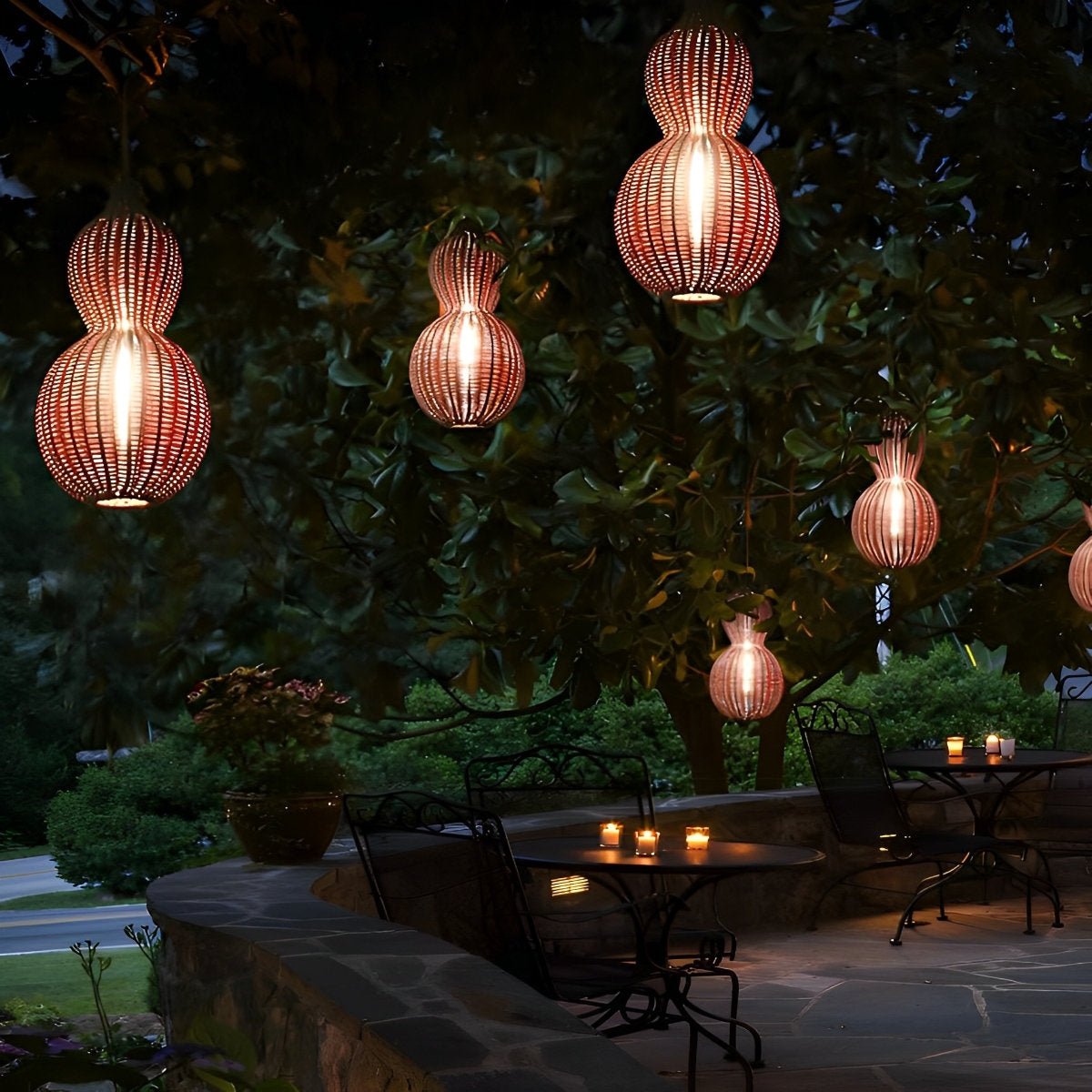 Rattan Gourd Waterproof Retro Outdoor Chandelier Porch Lights - Flyachilles