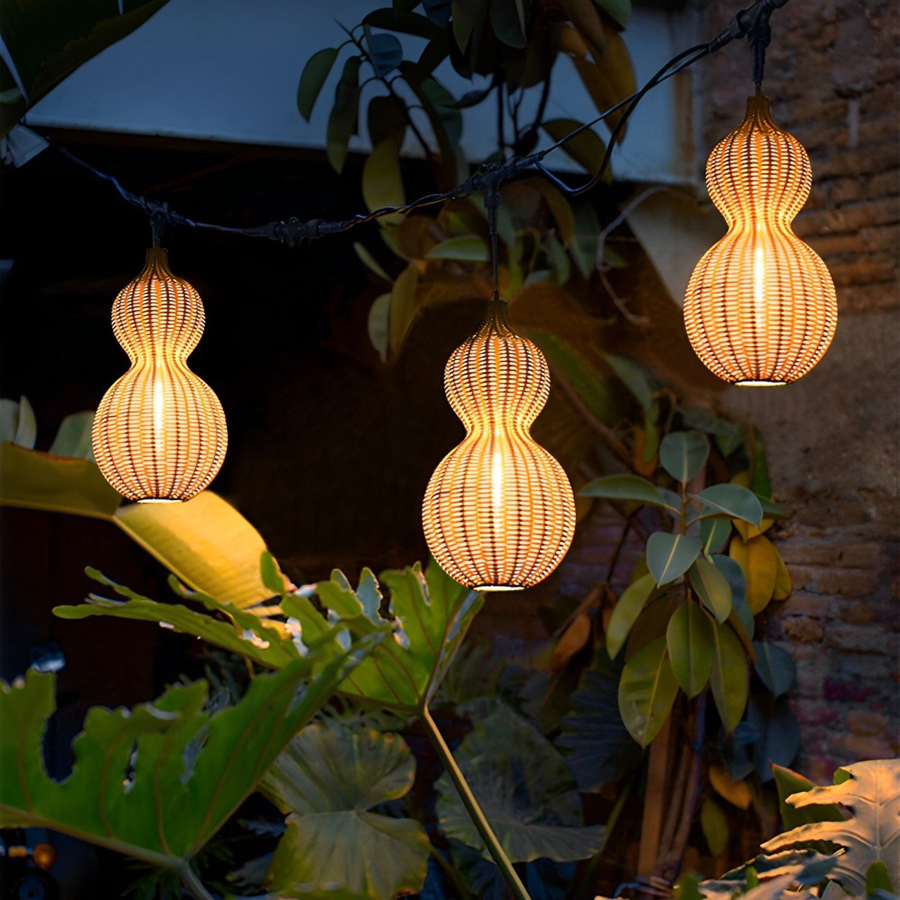Rattan Gourd Waterproof Retro Outdoor Chandelier Porch
