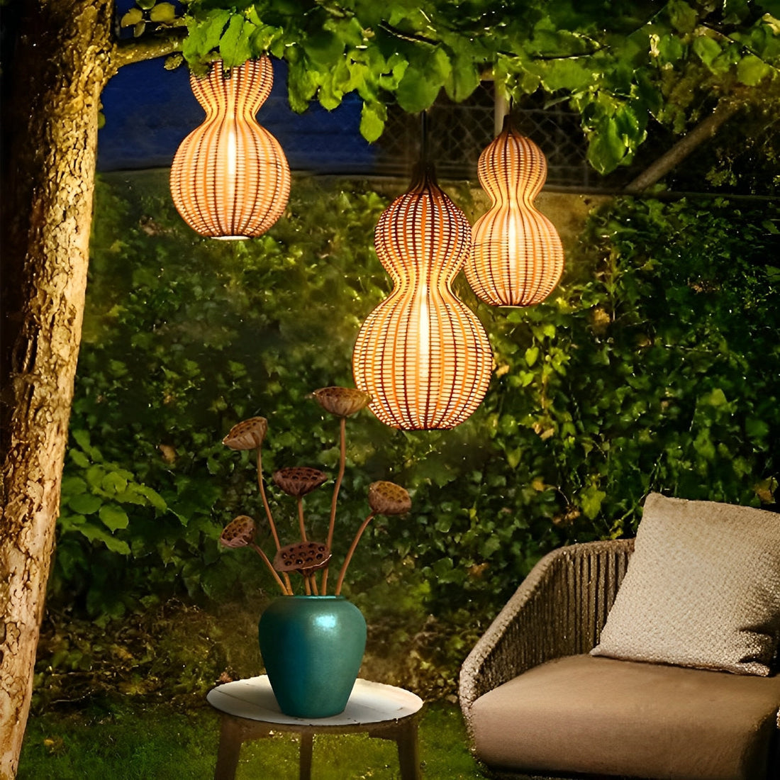 Rattan Gourd Waterproof Retro Outdoor Chandelier Porch Lights Hanging Lamp Port Lighting Fixture - Flyachilles